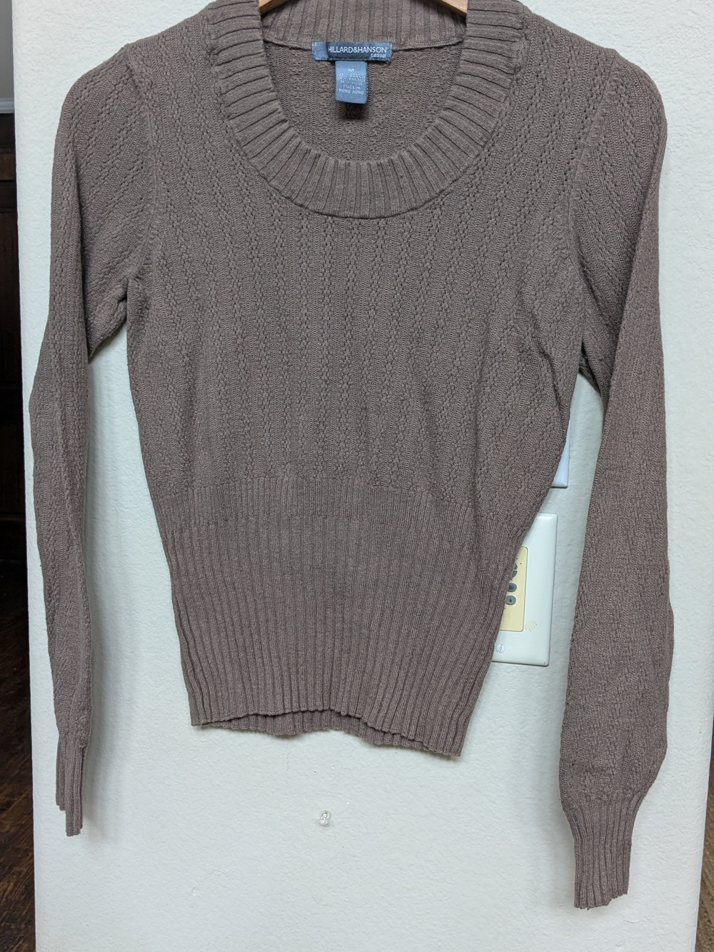 Hillard & Hanson Taupe Cable-Knit Scoop Neck Sweater